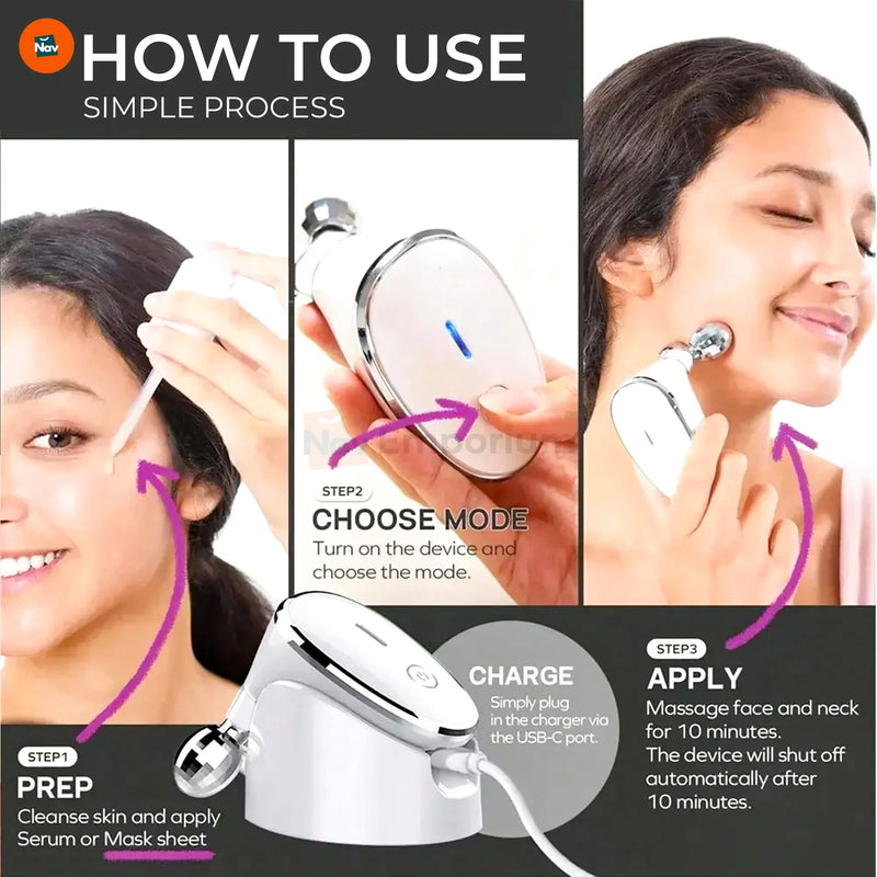  LED EMS infographic highlights key EMS facial massager benefits