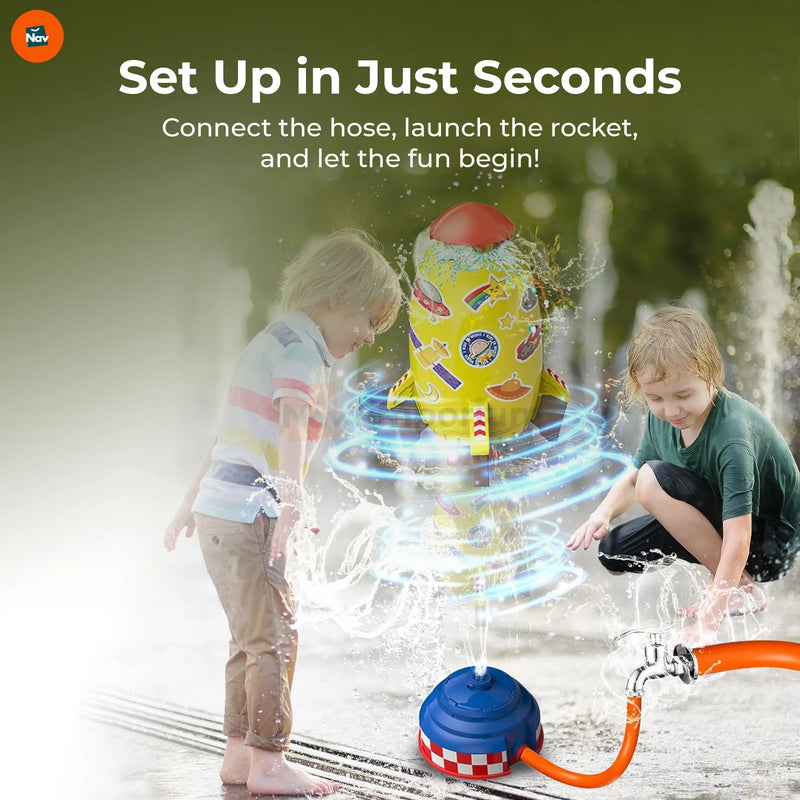 Benefit image showing 360° spray rocket sprinkler toy