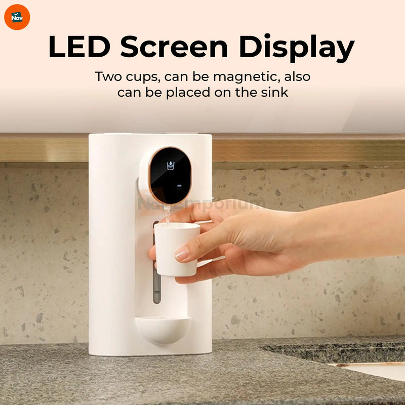 Benefit image highlighting touchless mouthwash dispenser quick use 