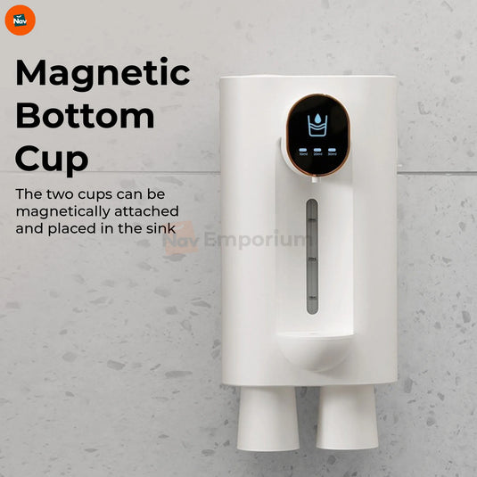 Feature image with adjustable wall mounted mouthwash dispenser 