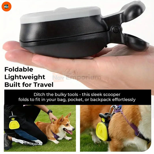 Benefit image highlights foldable dog poop picker easy storage