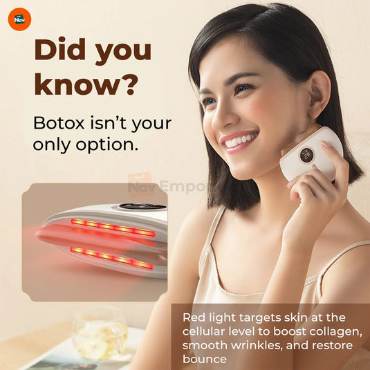 Benefit image 1 shows de‑puff heated face massager 