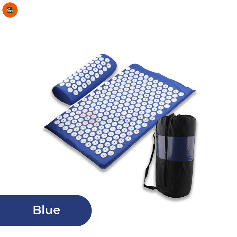 shows user on acupressure mat