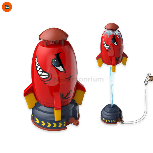 Featured shot of rocket sprinkler toy in action