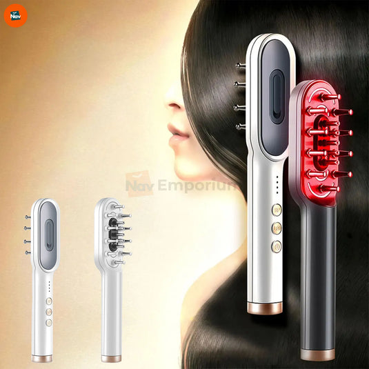 Lifestyle shot using red light therapy hair brush 