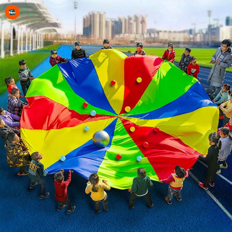 Children enjoying GSI Play Parachute outdoors 