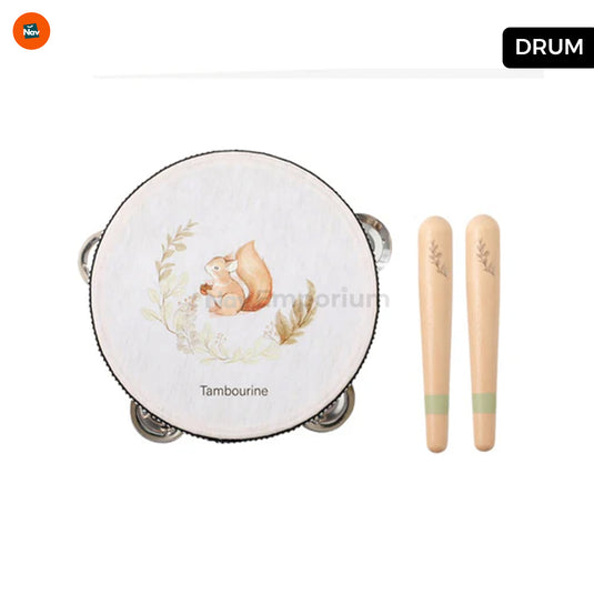 Toddler exploring musical sounds with instruments 