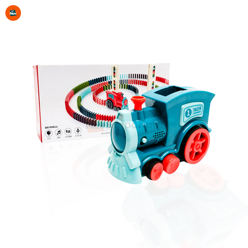 Automatic domino train toy in action 