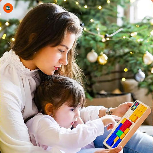 Child solving educational puzzle game 