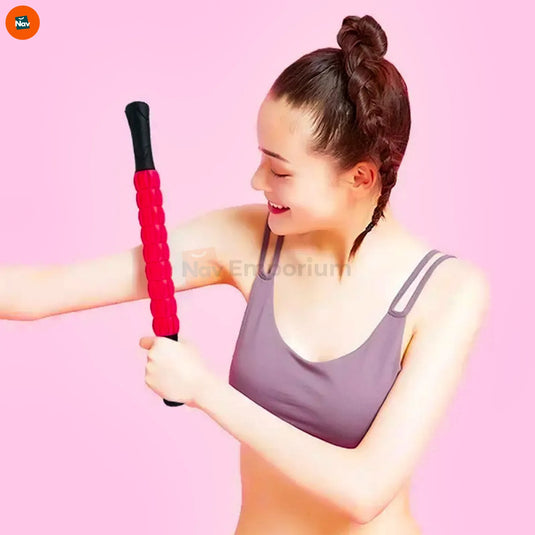 Lifestyle image user relieving calf with massage stick