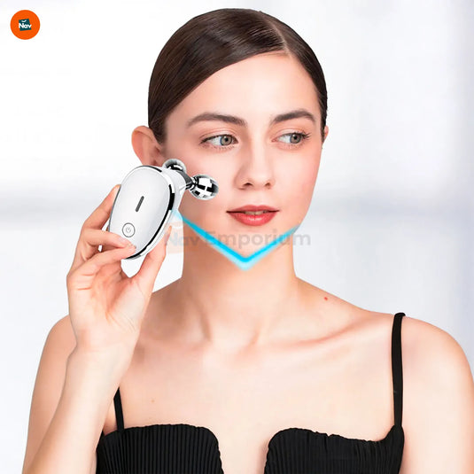  LED EMS lifestyle shot with facial massager in use